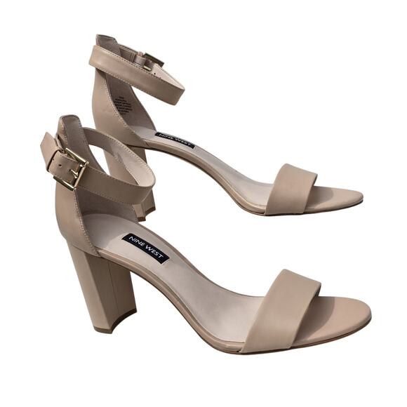 NINE WEST Nora Ankle Strap Block Heel Sandals Size 10 Womens Nude - Picture 2 of 8